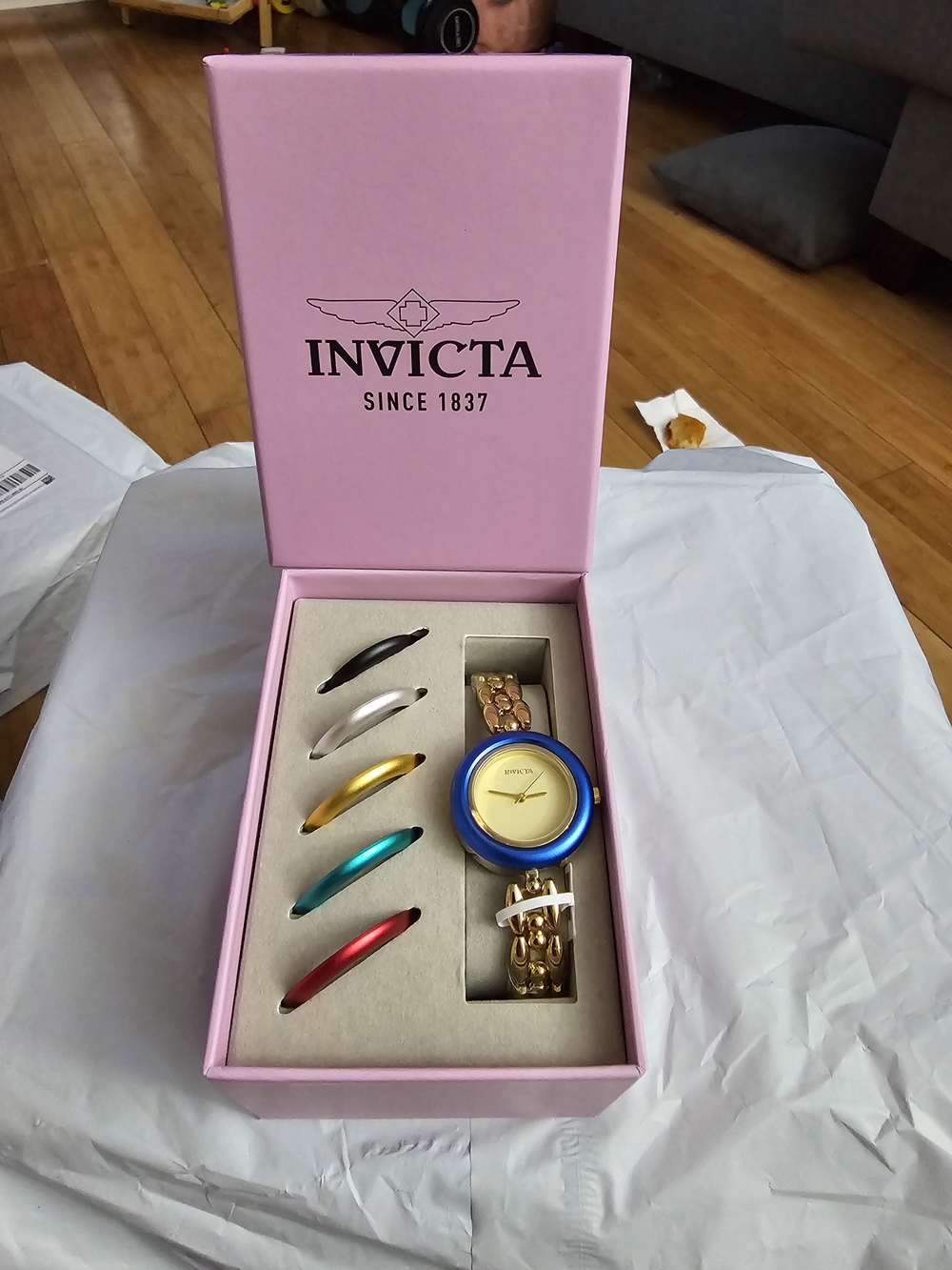 Invicta Women’s Gold Bracelet Watch with Interchangeable Color Bezels - Blue